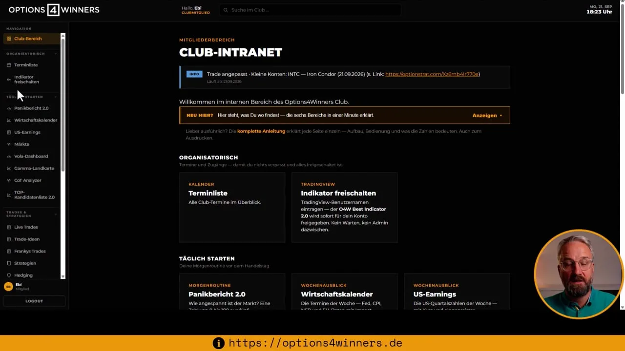 Startseite des Club-Intranets mit Thorsten im Bild